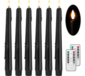 Stmarry black taper candles with wax drips create aged Halloween ambiance.