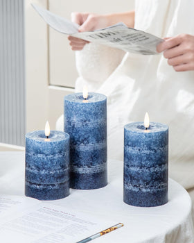 Stmarry gradient navy blue flameless candles dimmed glow for cozy evenings