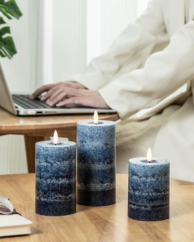 Stmarry gradient navy blue flameless candles on dining table ambiance