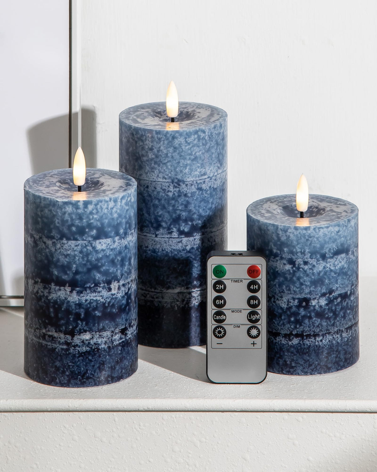 Stmarry gradient navy blue flameless candles front view with soft glow