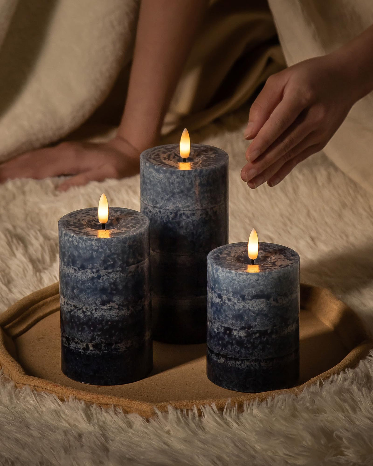 Stmarry gradient navy blue flameless candles remote control for easy operation