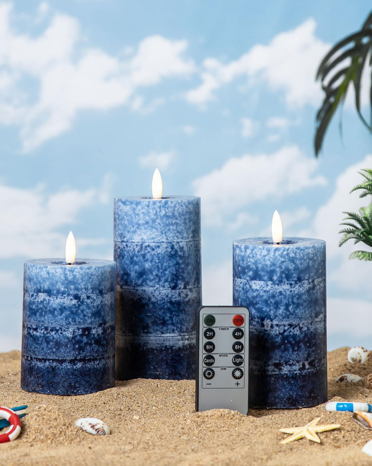 Stmarry gradient navy blue flameless candles timer function in use