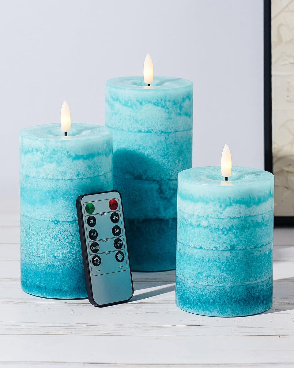 Stmarry gradient teal flameless candles with remote for ambient lighting