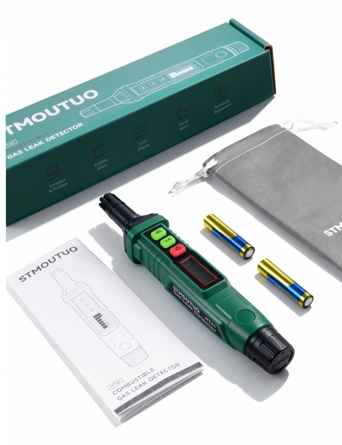 STMOUTUO HT61 audible and visual alarms warn of detected gases.