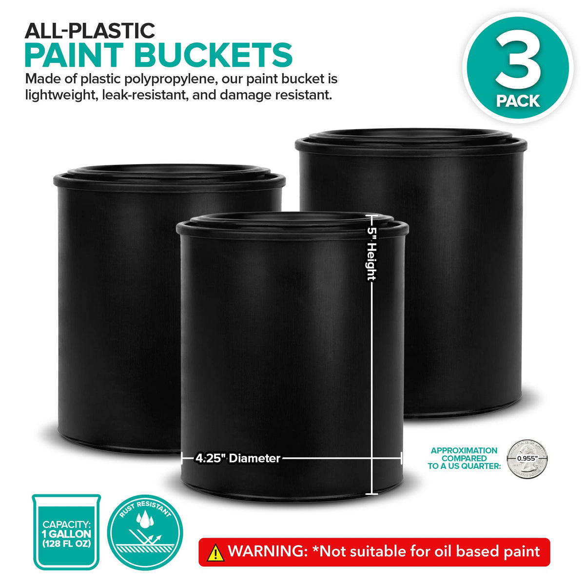 Stock Your Home 32oz paint bucket offers rust-free design and leak resistance.