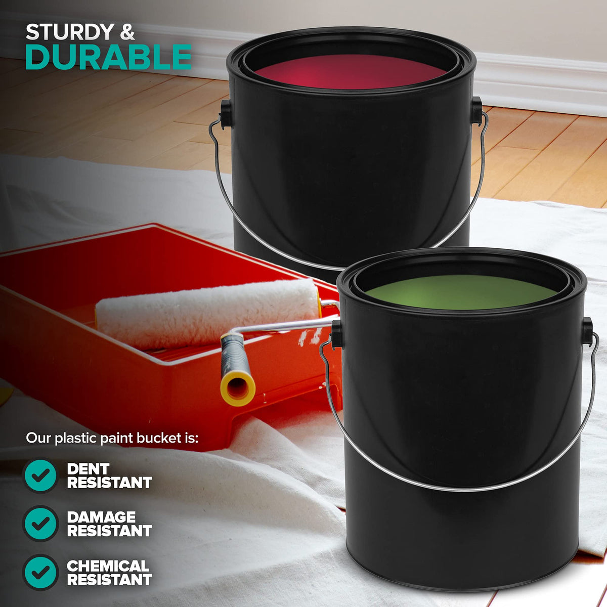 Stock Your Home rust-proof plastic container resists corrosion during use.