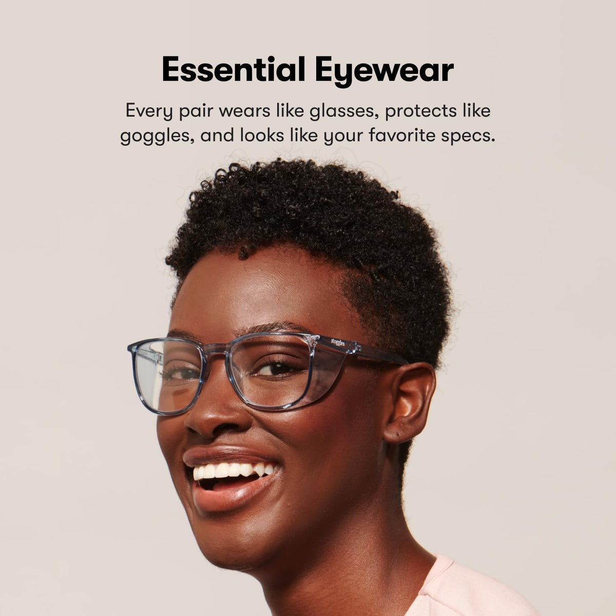 Stoggles blue-light blocking lens reduces digital eye strain during screens.