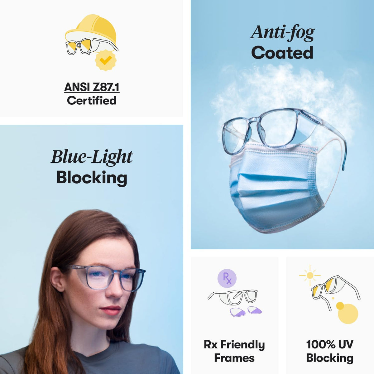 Stoggles Square side shields protect eyes from splashes and debris during tasks.
