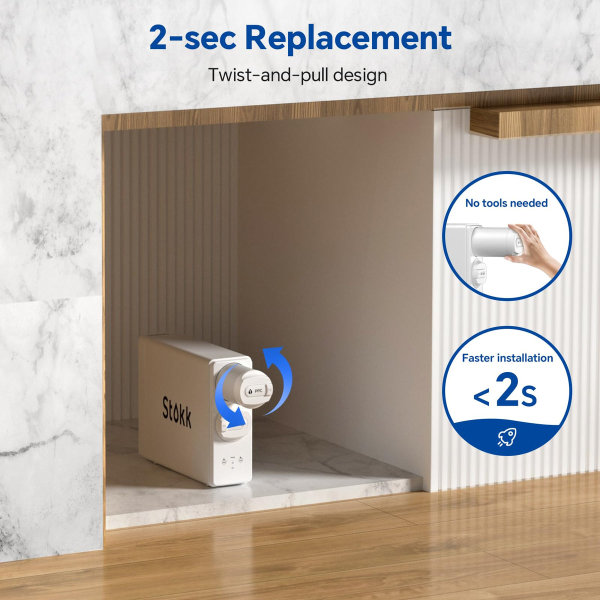 Stokk RS1-PPC filter lifespan visual notes six to twelve months.