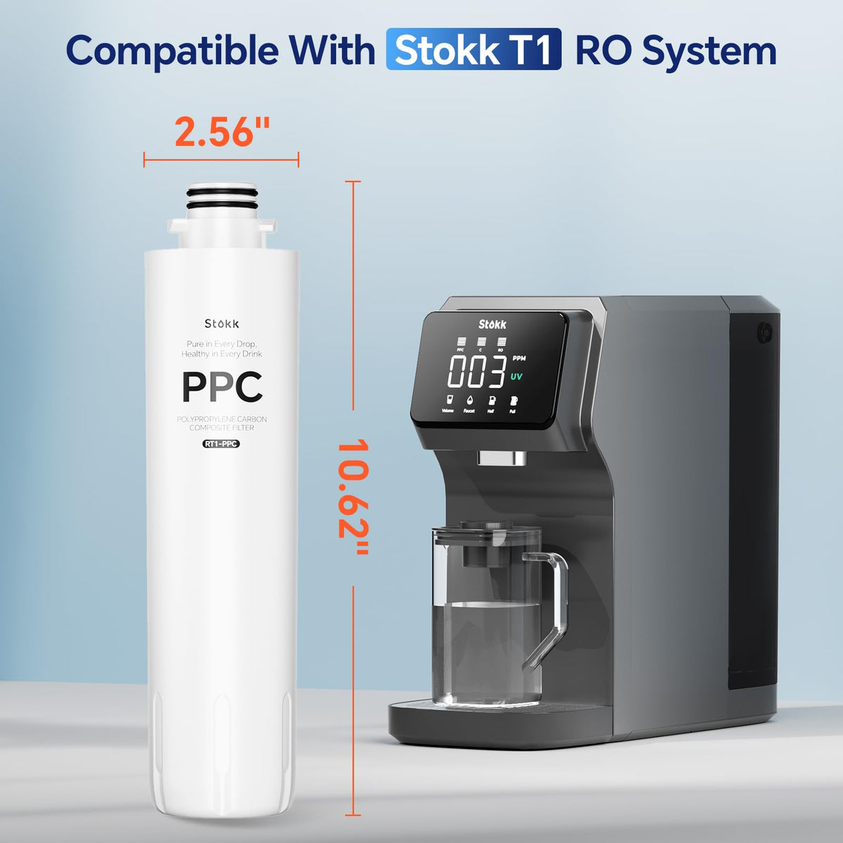 Stokk RT1-PPC in-use filter reduces odors and impurities in water.