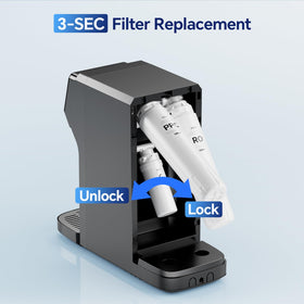 Stokk RT1-C post-carbon stage image emphasizes 0.1 micrometer filtration