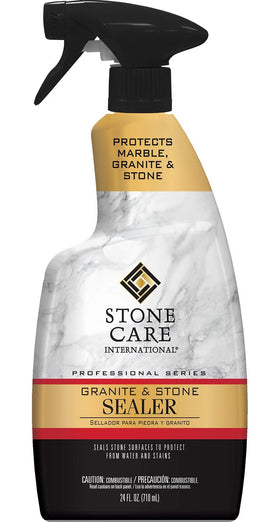 Stone Care International granite sealer bottle with spray application for countertops.