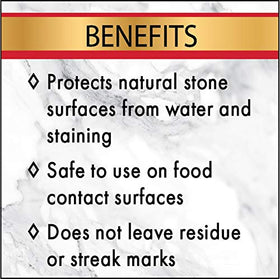Stone Care International streak-free application highlights easy countertop maintenance.