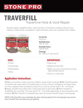 Stone Pro Traverfill blends with water for quick travertine void repair