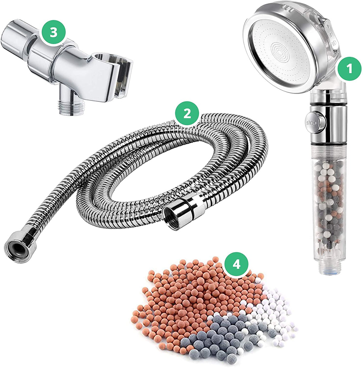 StoneStream EcoPower shower head front view with high-pressure three-spray design