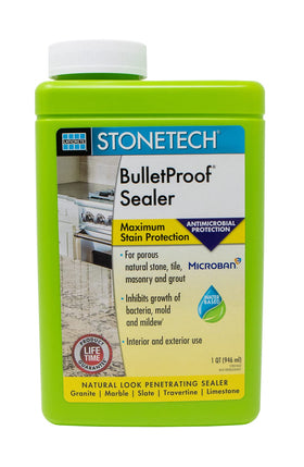 StoneTech BulletProof Sealer bottle closeup showing stain protection