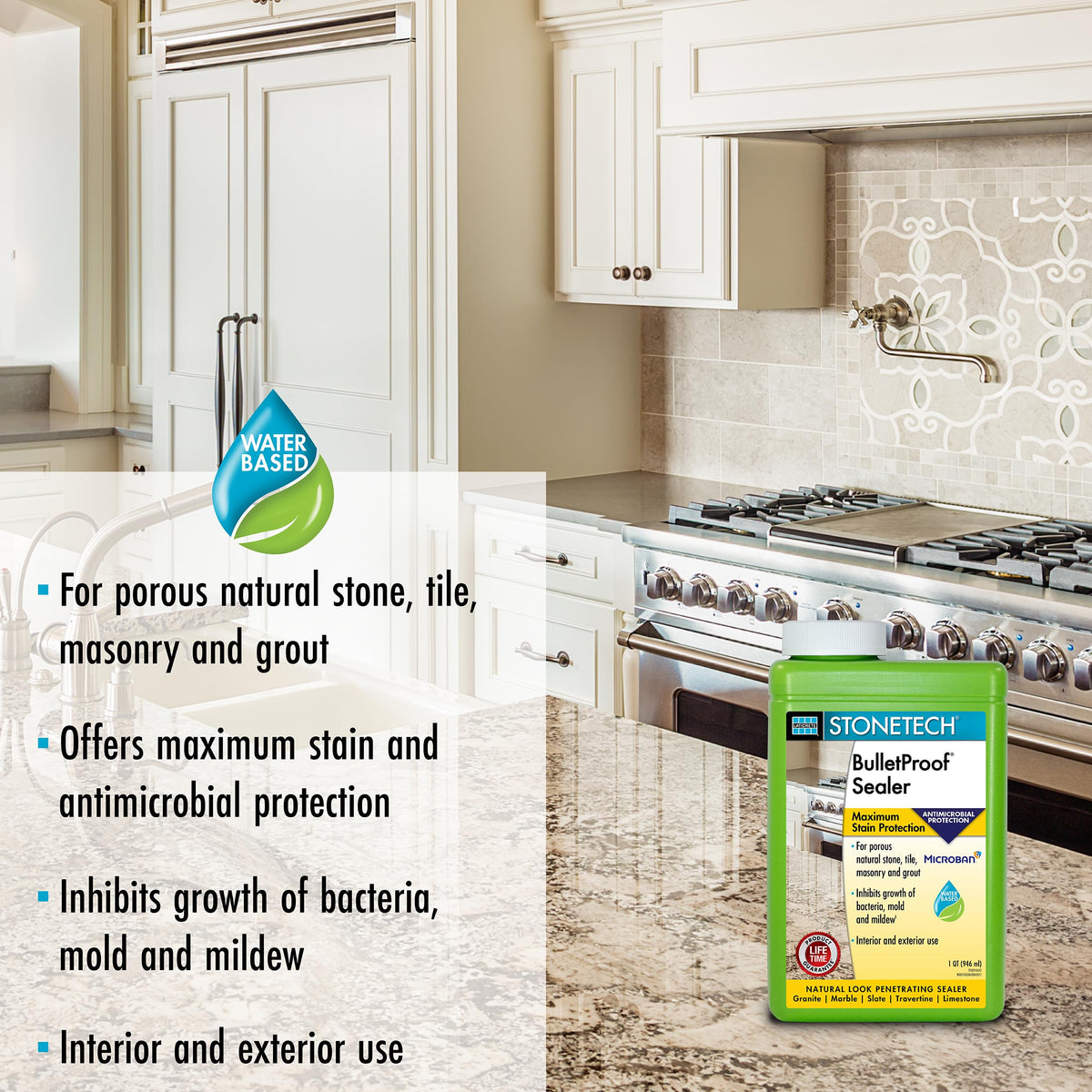 StoneTech BulletProof Sealer applied to a countertop for sealing