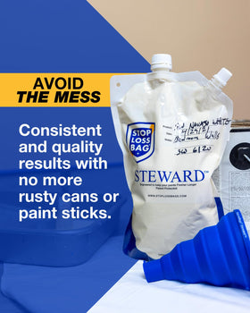 StopLossBags space-saving paint storage keeps workspaces tidy.