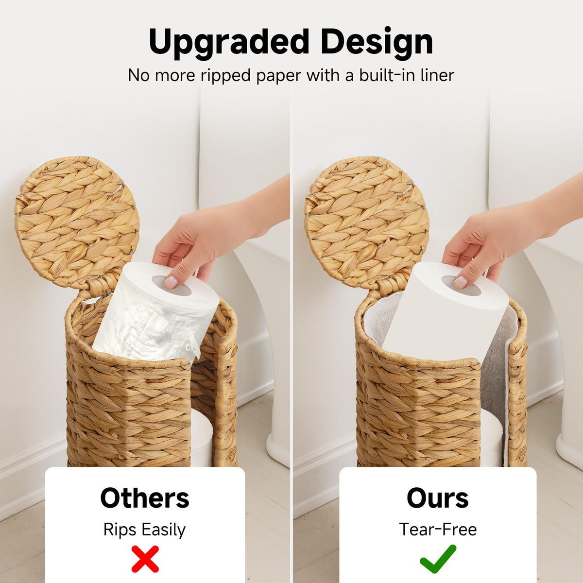 StorageWorks handwoven water hyacinth finish adds rustic charm to your bathroom.