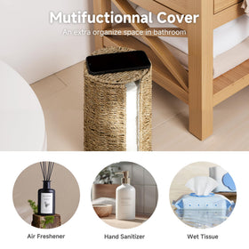 StorageWorks seagrass stand in bathroom corner fits compact spaces.