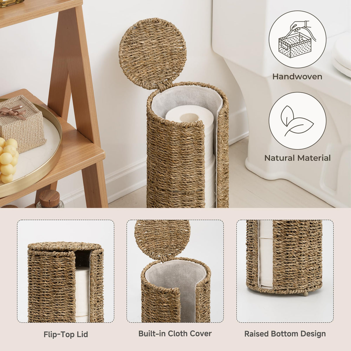 StorageWorks seagrass stand seagrass weave texture adds rustic charm.