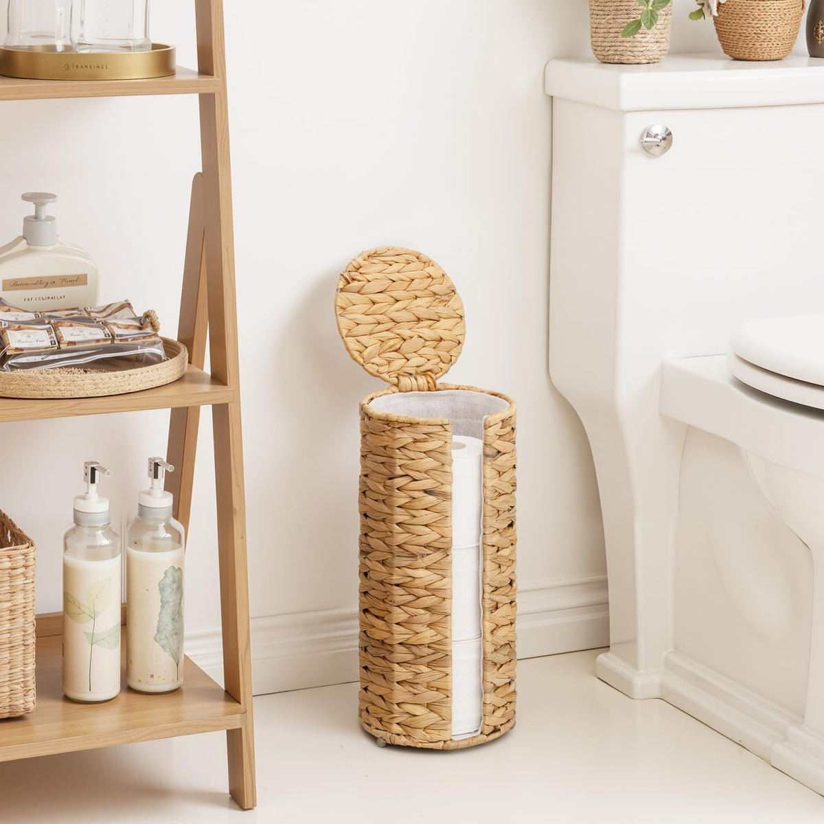 StorageWorks three-roll toilet paper holder fits standard bathroom spaces neatly.