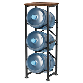 Storenization 3-tier water jug holder with wood top shelf, ideal for compact kitchen organization.