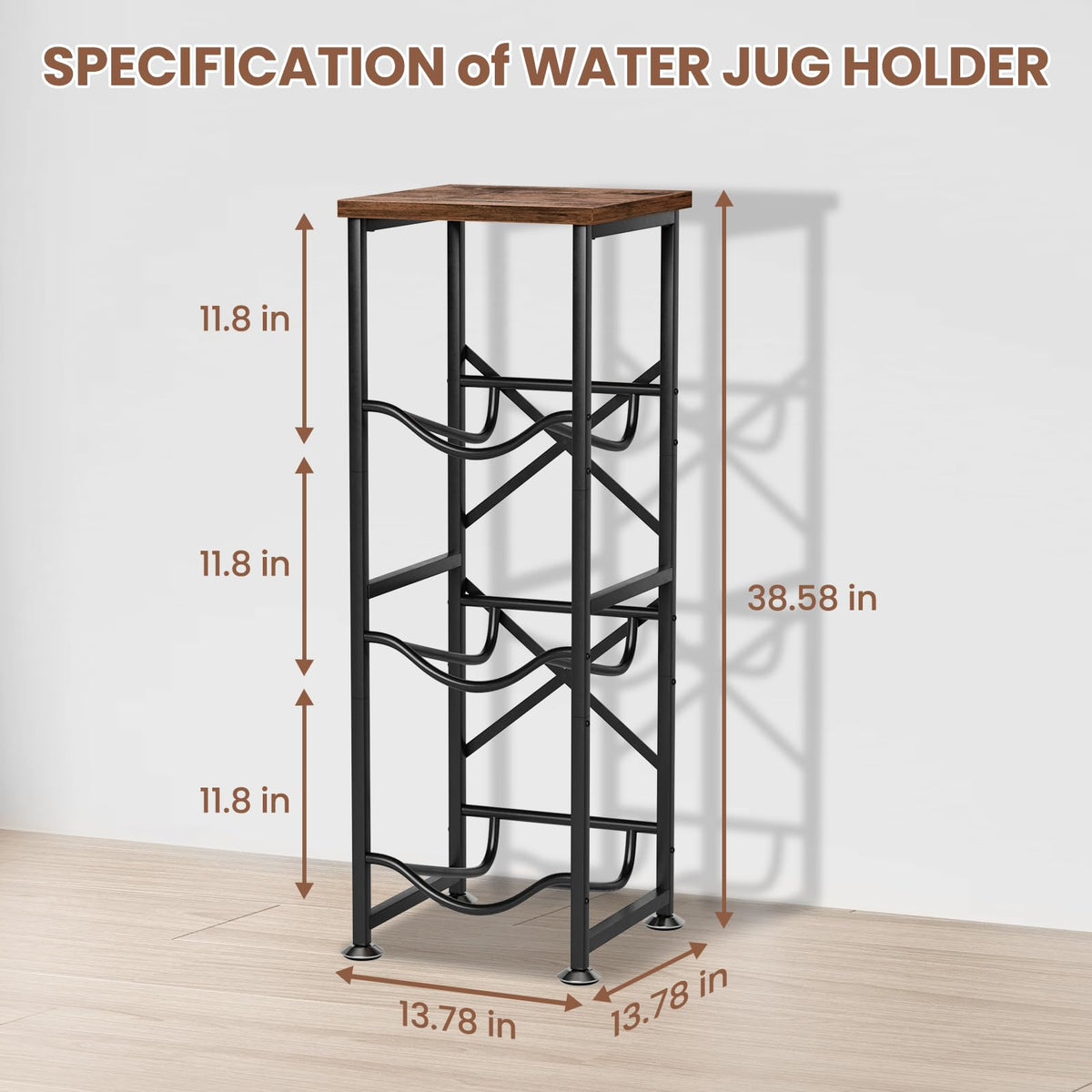 Storenization 5-gallon water jug storage stand keeps jugs organized and accessible.