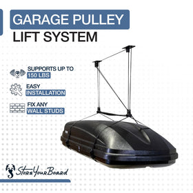 StoreYourBoard cargo box pulley system rope close-up emphasizes durable construction for frequent use.