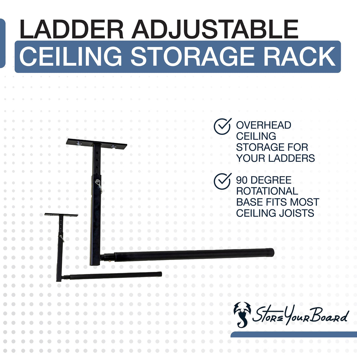 StoreYourBoard ceiling-mount plate enables easy installation into ceiling joists.