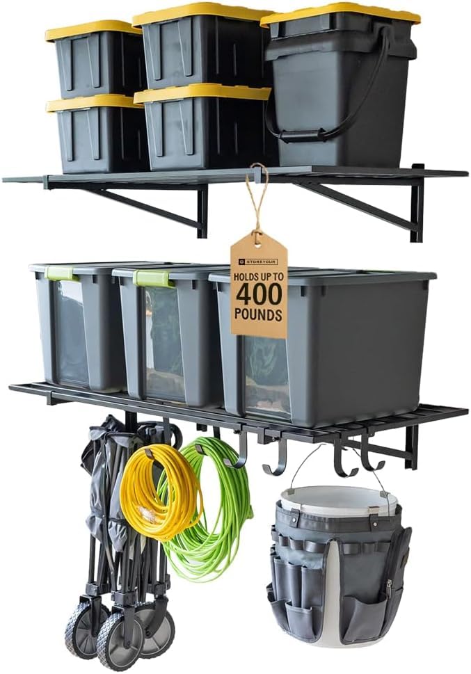 StoreYourBoard wall-mounted garage shelving 46.5 inch length ideal for heavy totes