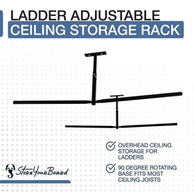 StoreYourBoard ladder rack securely holds heavy ladders for easy, safe access.