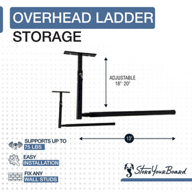 StoreYourBoard heavy-duty rails support up to 75 lbs for secure ladder storage.