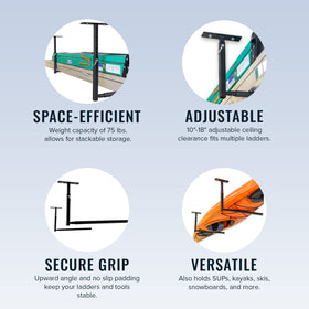 StoreYourBoard powder-coated steel construction resists wear while keeping ladders accessible.