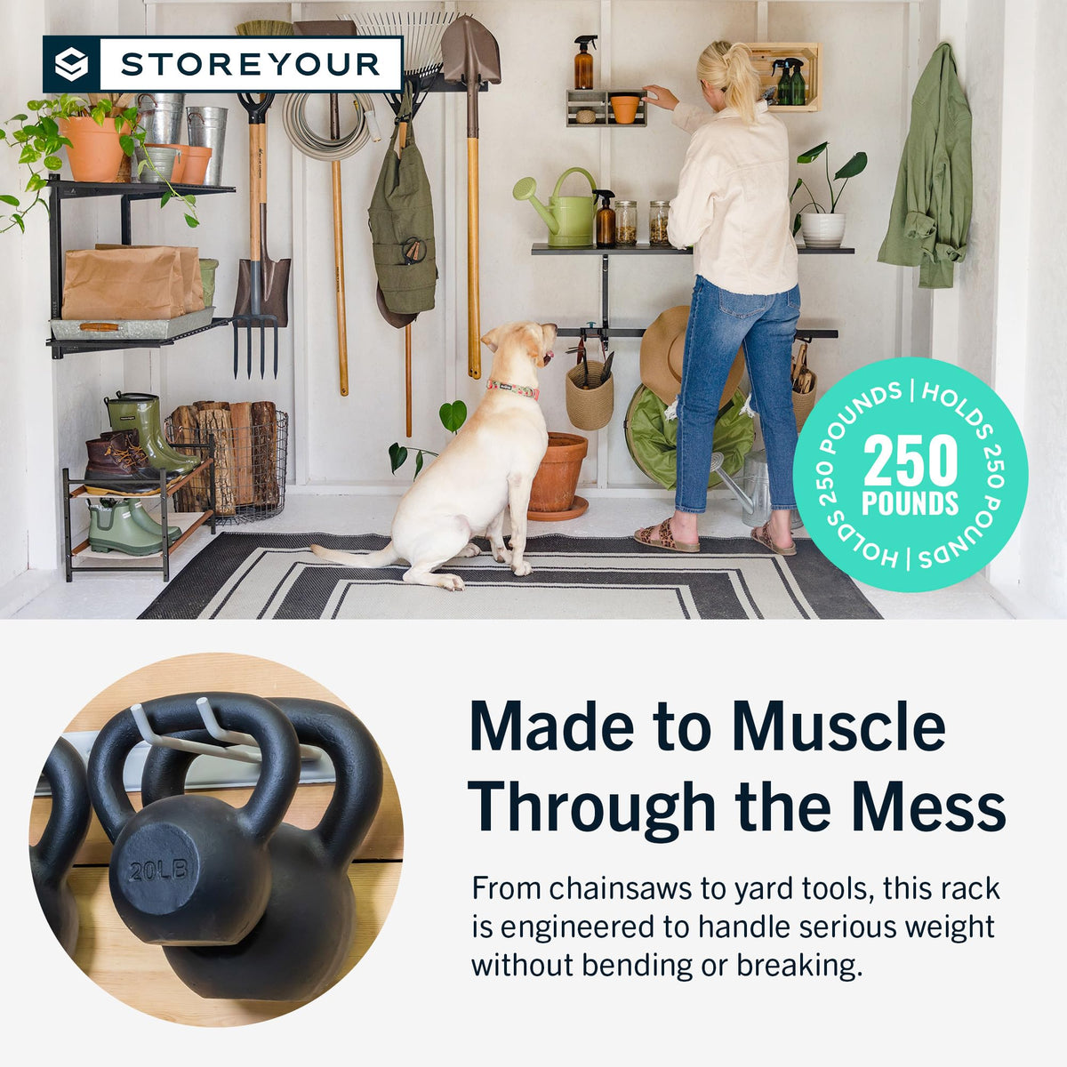 StoreYourBoard powder-coated steel provides durability for long-term garage storage
