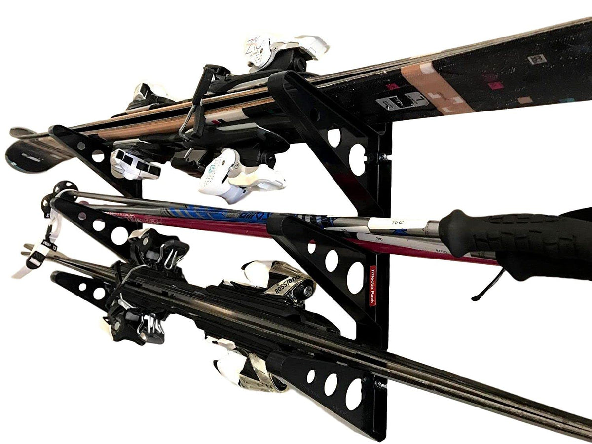 StoreYourBoard ski rack on wall with horizontal mount keeping skis off the ground and organized