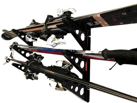 StoreYourBoard ski rack on wall with horizontal mount keeping skis off the ground and organized