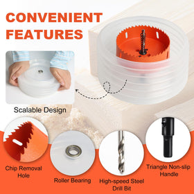 Storystore 6 1/8 inch kit with arbor and drill bit enables quick setup.