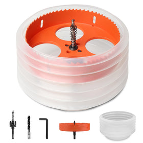 Storystore 6 1/8 inch hole saw with dust bowl for precise recessed lighting cuts.