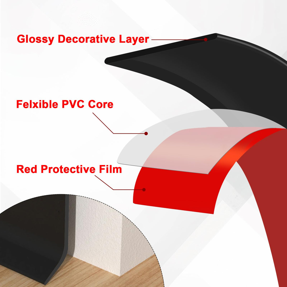 Storystore vinyl baseboard resilience around corners and edges.