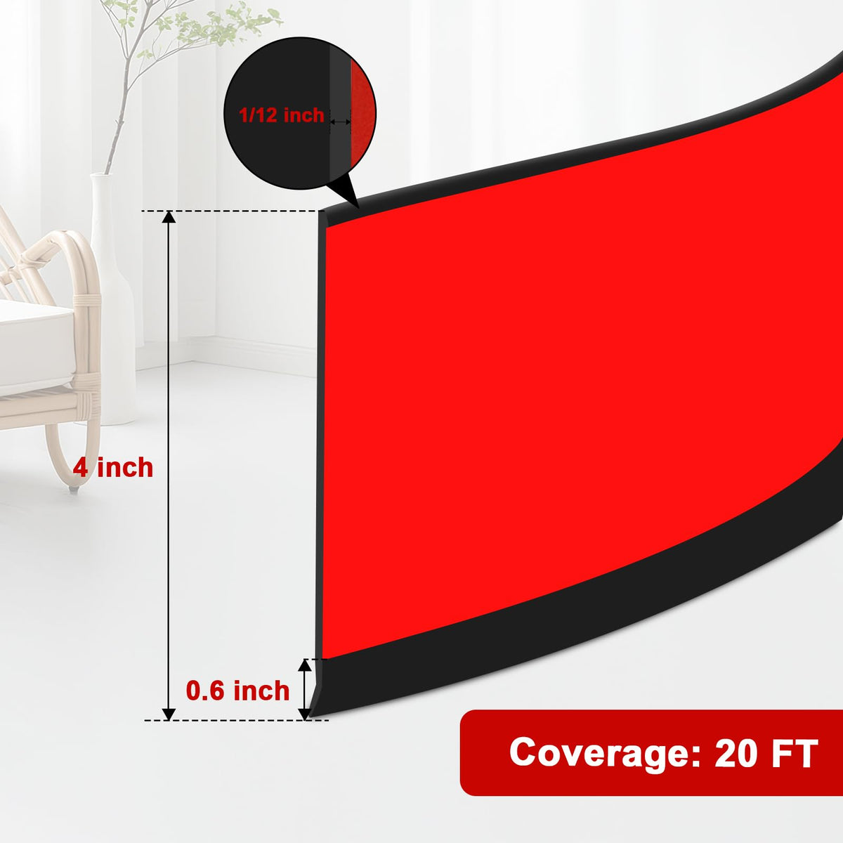 Storystore flexible rubber trim demonstrates easy conforming to walls and corners.