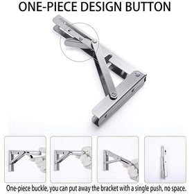 Storystore folding brackets with long release arm for easy shelf deployment