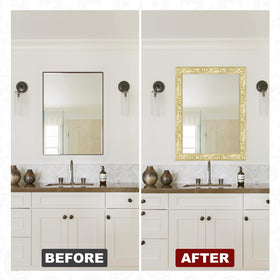 Storystore champagne gold bathroom and kitchen use adds moisture-resistant elegance.