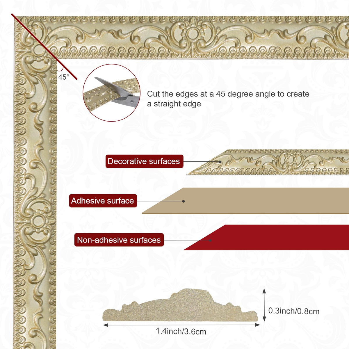 Storystore champagne gold curved-surface friendly trim ideal for curved edges.