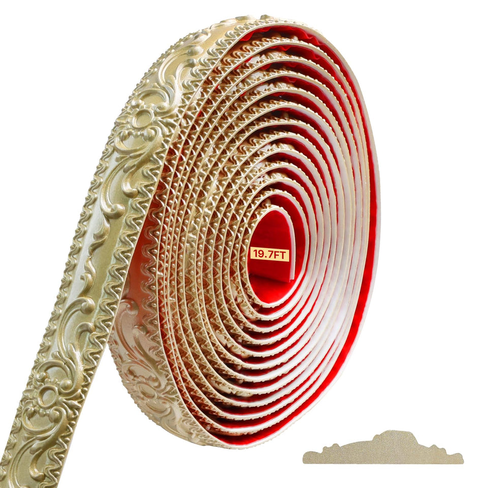 Storystore champagne gold wall molding with adhesive back for fast, clean wall upgrades.