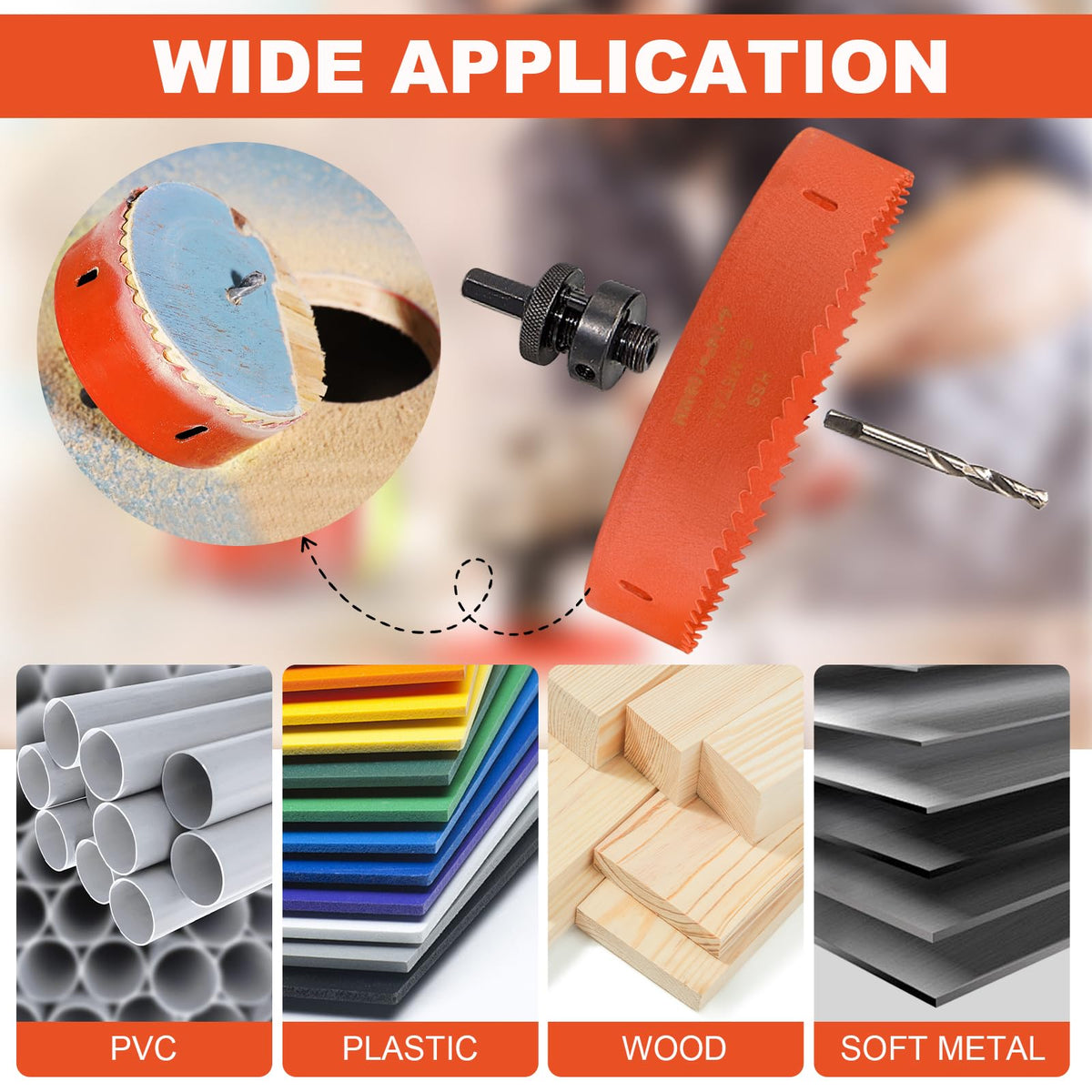 Storystore hole saw kit works on wood, drywall, metal, and PVC for versatile projects.
