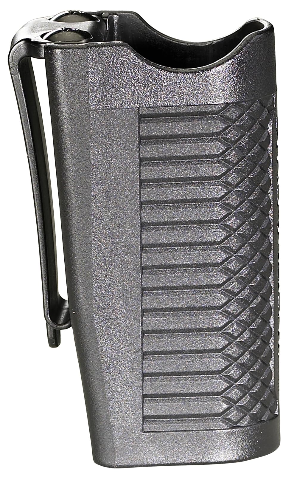 Streamlight holster worn on duty belt during action, keeps flashlight accessible and stable.