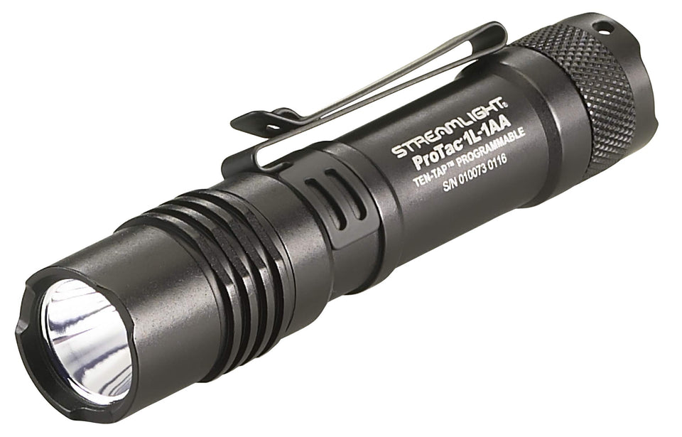 Streamlight ProTac 1L-1AA held in hand, compact everyday carry.