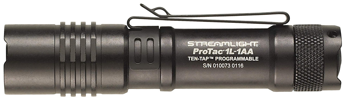 Streamlight ProTac 1L-1AA with pocket clip for quick access.