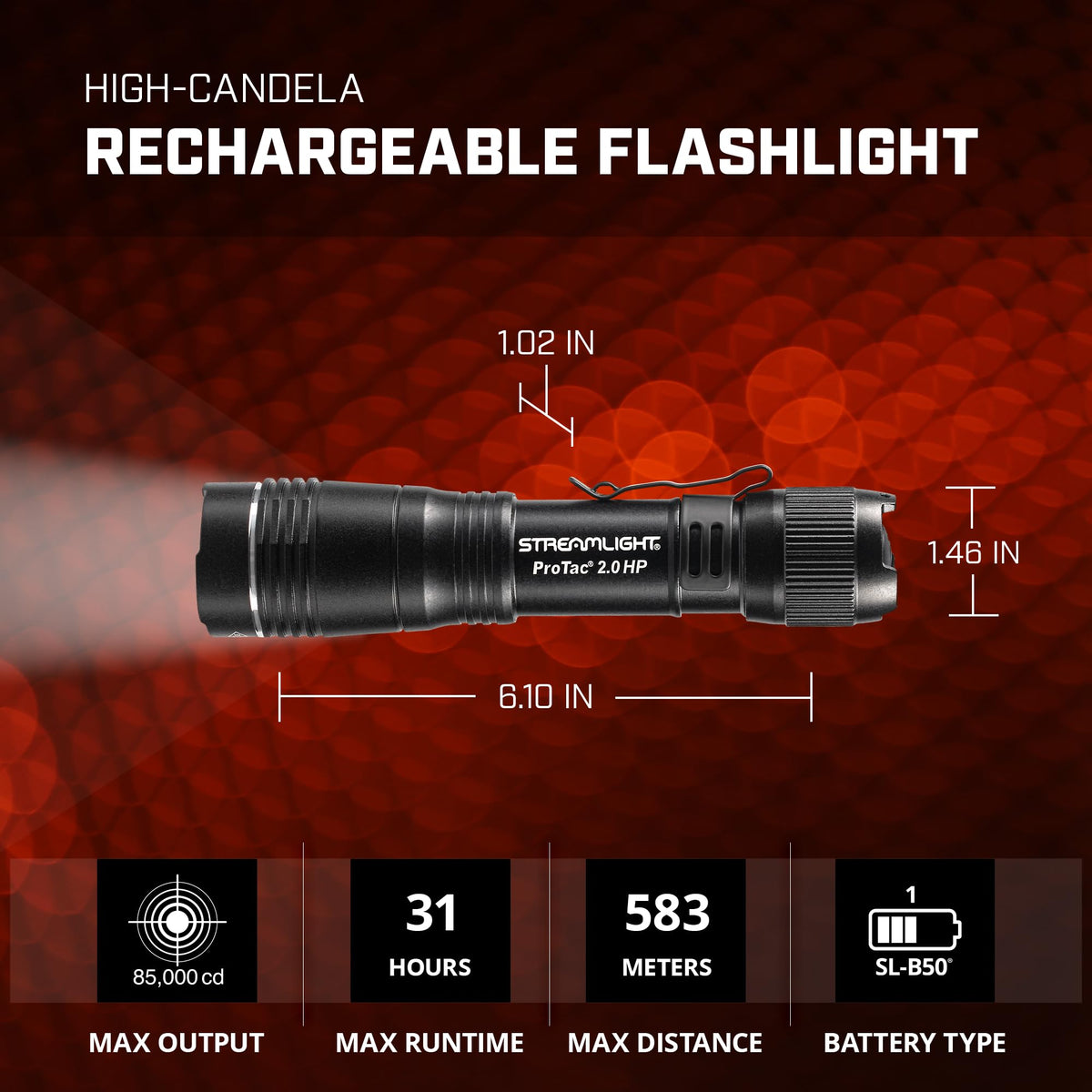 Streamlight ProTac 2.0 HP rugged 6000-series aluminum body for tough use.
